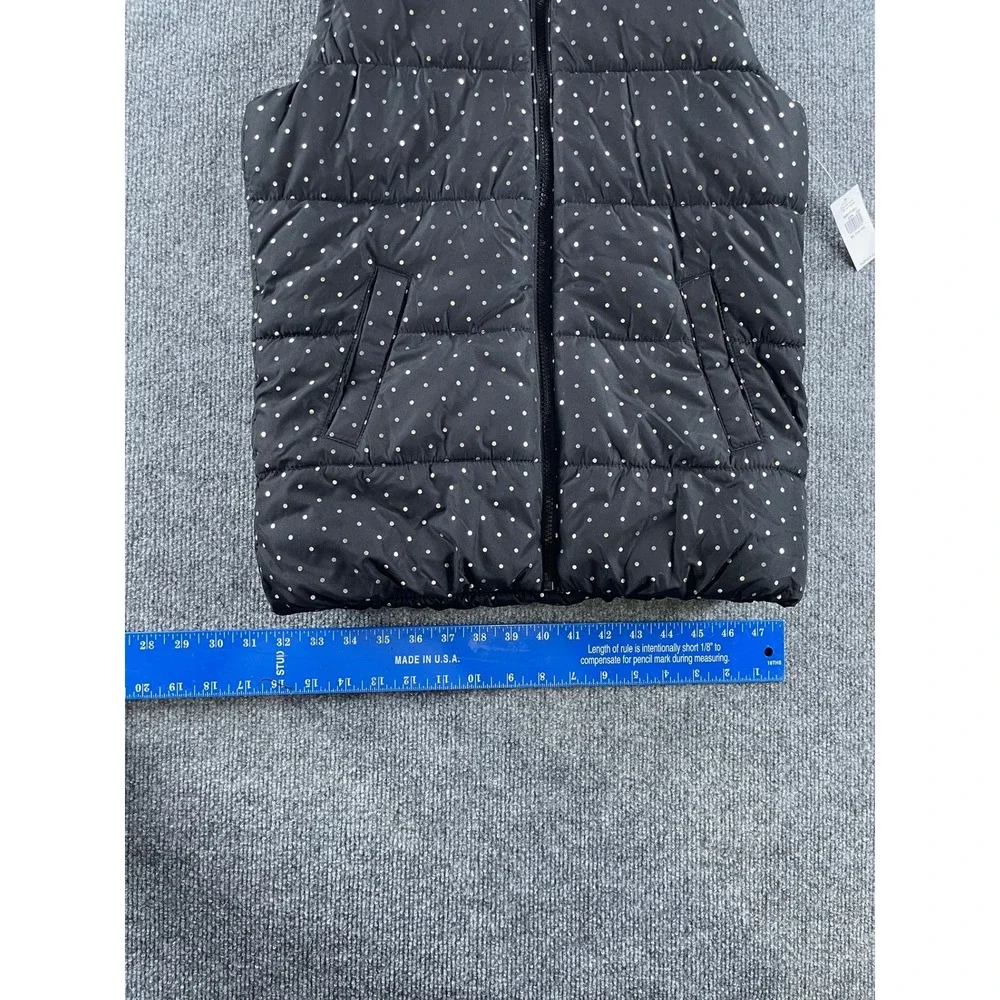 Old Navy Girls XL 14-16 Puffer Vest Black Polka Dot Fleece Lined Outerwear